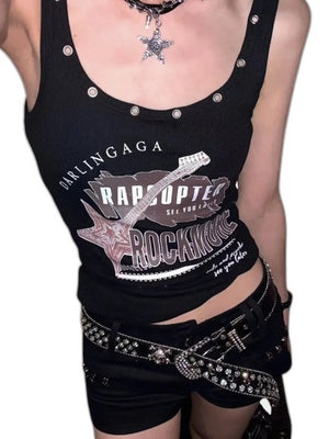 Vintage Punk Sleeveless Crop Top - product view on white background