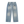 Back of the vintage wash baggy jeans laid flat, black tribal emblems on both back pockets and a faded seat