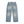 Back view of the jeans laid flat in full length, two plain back pockets and a faded blue seat