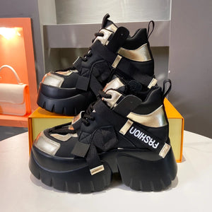Warm Fur Black Platform Sneakers