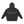 Back of the black hoodie laid flat, plain, the wash leaving the shoulders lighter than the hem