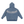 Back of the blue hoodie, unprinted, showing the boxy body and its ribbed hem band