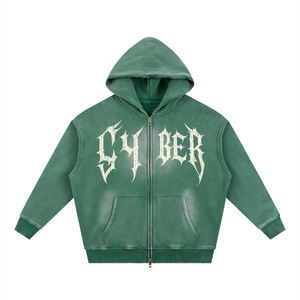 Dark green colourway laid flat and zipped, lettering picked out in bone against the green