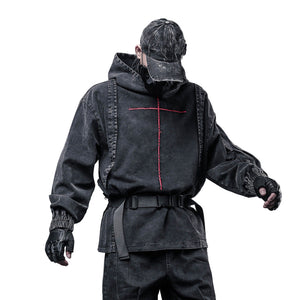 Washed Denim Techwear Hoodie
