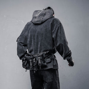 Washed Denim Techwear Hoodie