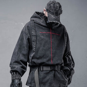 Washed Denim Techwear Hoodie