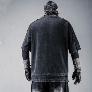 Grey and black washed distressed mens t shirt in pure cotton