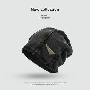 Autumn Washed Vintage Beanie Head Wrap Hat Man Woman Japanese Fashion Stacked Hat Pure Cot - washed black