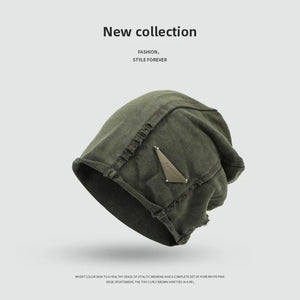 Autumn Washed Vintage Beanie Head Wrap Hat Man Woman Japanese Fashion Stacked Hat Pure Cot - army green
