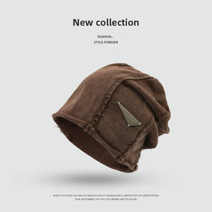 Autumn Washed Vintage Beanie Head Wrap Hat Man Woman Japanese Fashion Stacked Hat Pure Cot - brown