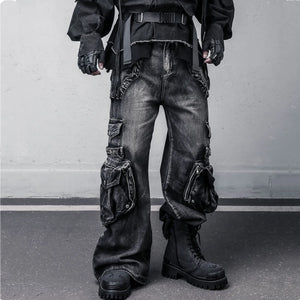 Black washed wide leg Y2K jeans in cotton