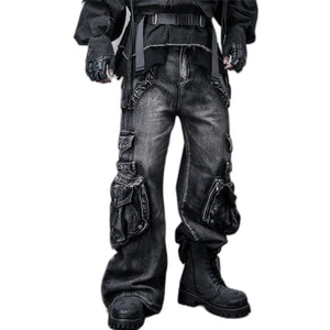 Black washed wide leg Y2K jeans in cotton