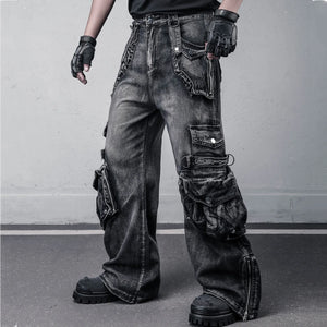 Black washed wide leg Y2K jeans in cotton