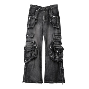 Black washed wide leg Y2K jeans in cotton