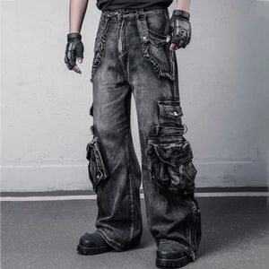 Black washed wide leg Y2K jeans in cotton