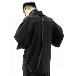 Waterproof Techwear Kimono Robe in black — dark techwear streetwear, view 2 of 7