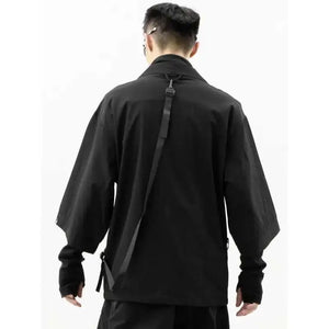 Waterproof Techwear Kimono Robe in black — dark techwear streetwear, view 4 of 7