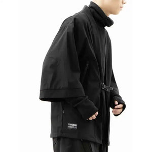 Waterproof Techwear Kimono Robe in black — dark techwear streetwear, view 5 of 7