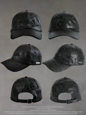 High Quality Handmade Brushing Wax Coating Ripped Hole Vintage Baseball Cap Man Woman Embroidery Retro Distressed Hat