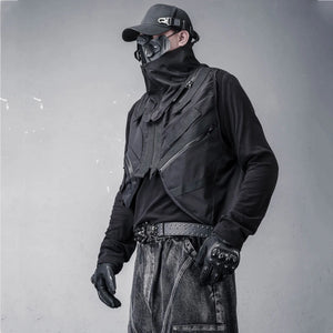 Black webbing tactical techwear vest with multiple pockets