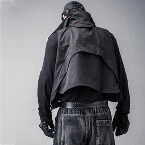 Black webbing tactical techwear vest with multiple pockets