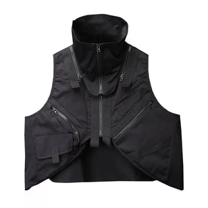 Black webbing tactical techwear vest with multiple pockets
