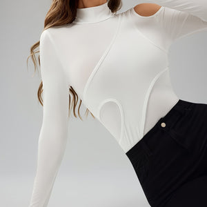 White Bodysuit Long Sleeve Cut-Out