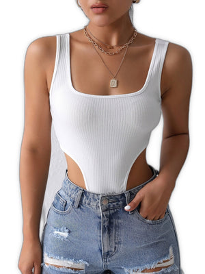 White Bodysuit Square Neck - product view on white background