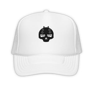 White Braindance Trucker Hat - product view on white background