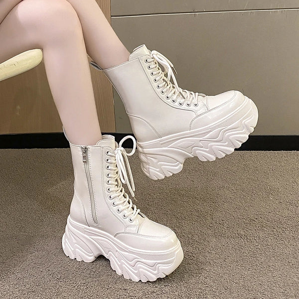 White Chunky Boots Platform
