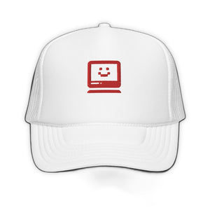 White Computer Trucker Hat - product view on white background
