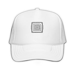 White Cpu Chip Trucker Hat - product view on white background