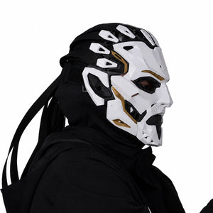 White Cyberpunk Cosplay Helmet - product view on white background