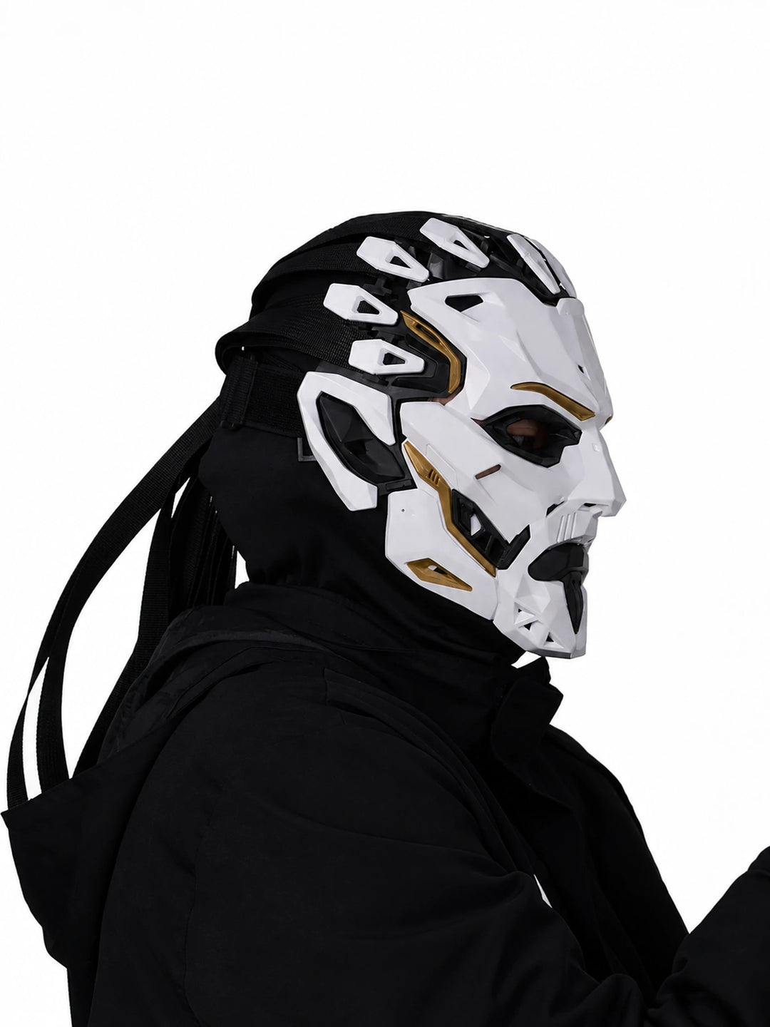 White Cyberpunk Cosplay Helmet - product view on white background