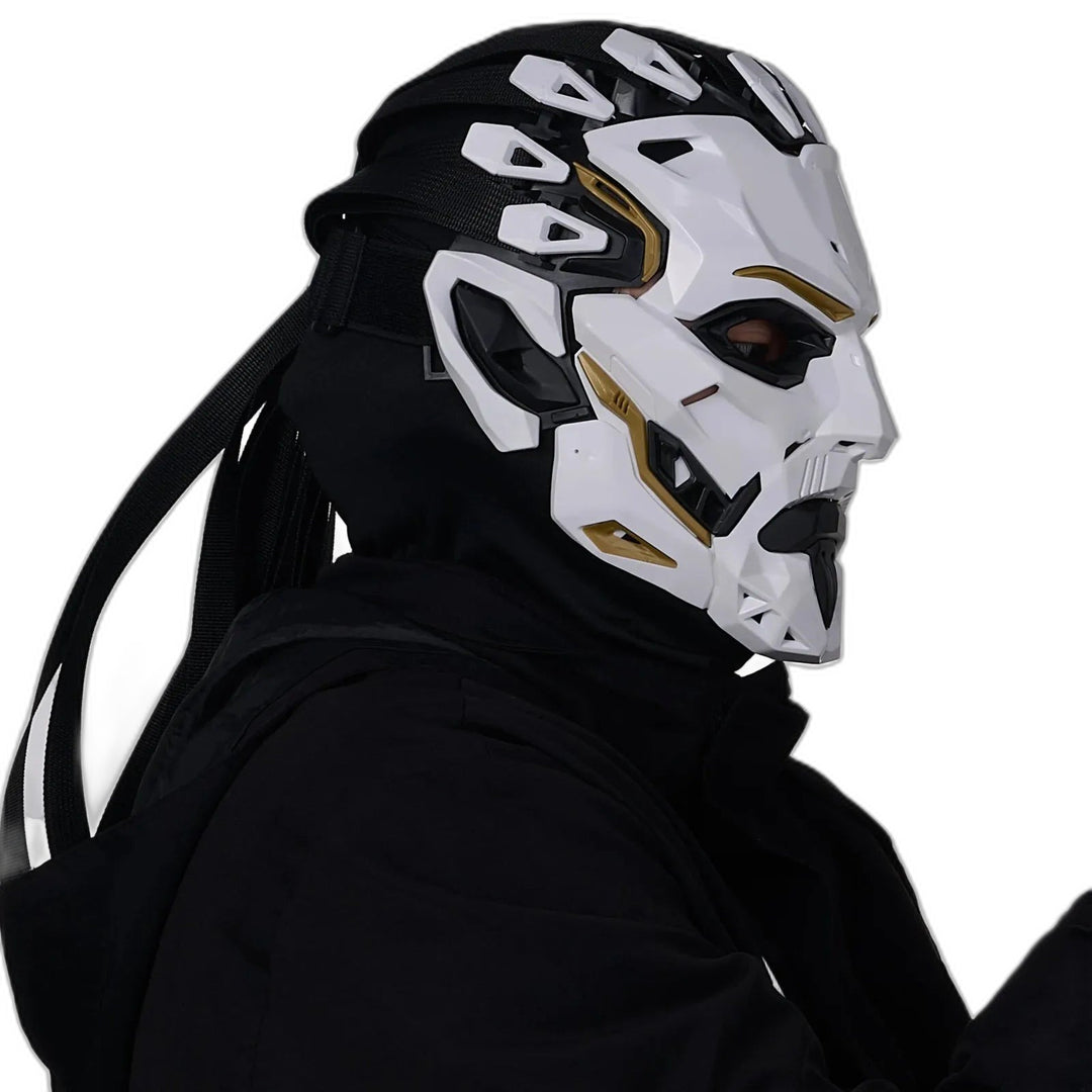 White Cyberpunk Cosplay Helmet - product view on white background