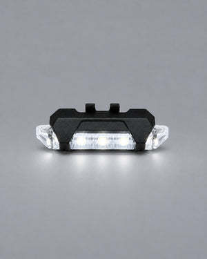 White Cyberpunk Helmet Lamp, the lamp alone, lit, front view