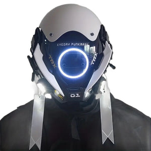 White Cyberpunk Helmet LED - product view on white background