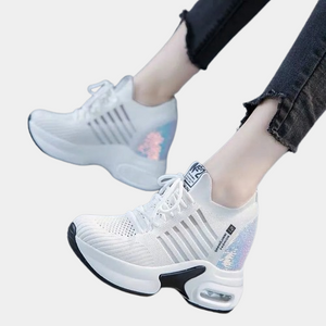 White Glitter Platform Sneakers