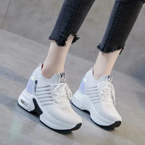 White Glitter Platform Sneakers