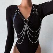Goth-Suspender-Taillen-Harness-Kette aus PU-Leder