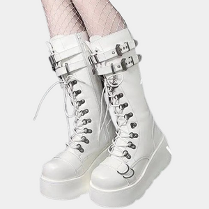 White High Heel Platform Boots