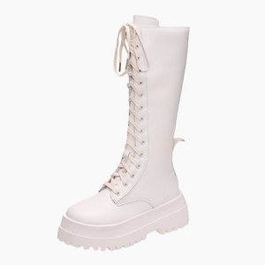 White Knee High Platform Boots