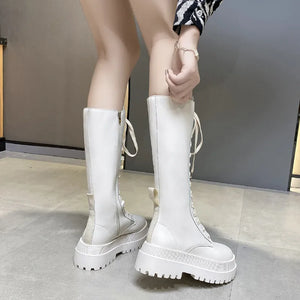 White Knee High Platform Boots