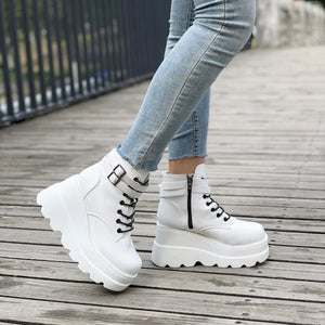 White Lace Up Boots Platform