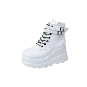 White Lace Up Boots Platform