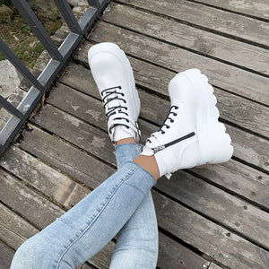 White Lace Up Boots Platform