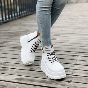 White Lace Up Boots Platform