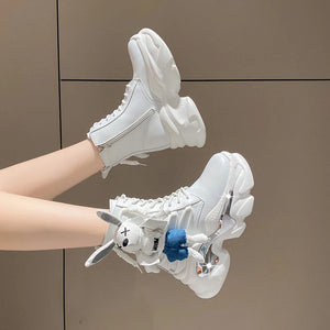 White Lace Up Platform Boots