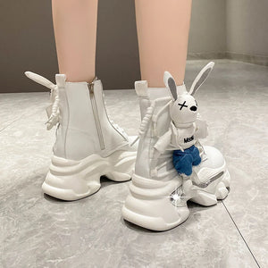 White Lace Up Platform Boots