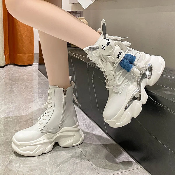 White Lace Up Platform Boots